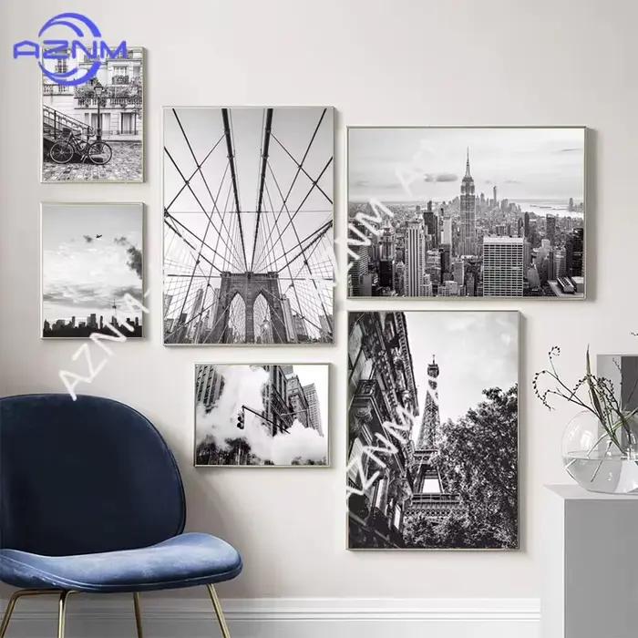 Peinture sur toile murale noire et blanche