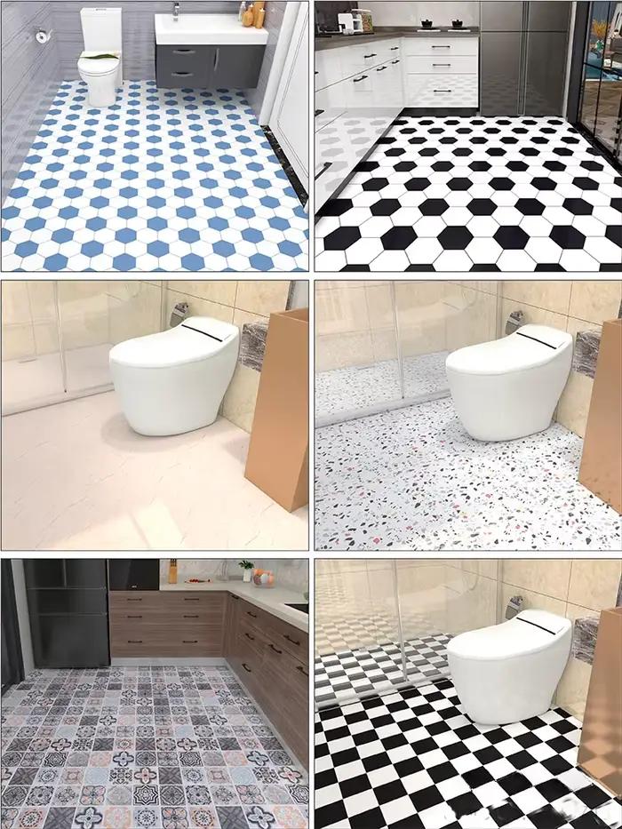 Tapis de sol auto-adhésifs pelables, autocollants de carreaux de cuisine, épais, résistant à l'usure, non ald, imperméable, douche, décoration d'intérieur