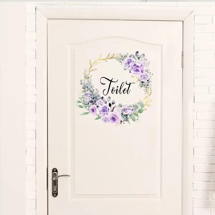 Autocollants muraux de porte de toilette en forme de fleur