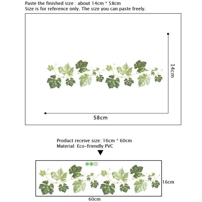 Autocollants muraux de plinthe motif feuille de vigne verte pour chambre et salon