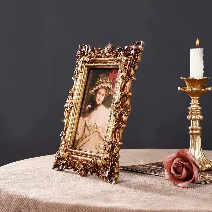 1 pièce, cadre photo décoratif en dentelle feuille de chêne dorée style rétro européen