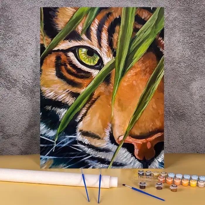 Peinture acrylique Animal tigre par numéros 30x40, fournitures artisanales pour cadeaux pour adultes, peinture artistique murale, décoration d'intérieur, vente en gros, nouveau, 2025