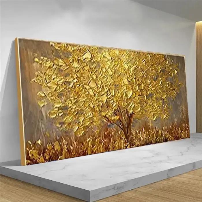 Peinture sur toile de feuilles dorées et d'arbres dorés