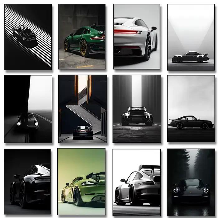 Affiche d'art de voiture de luxe noir et blanc