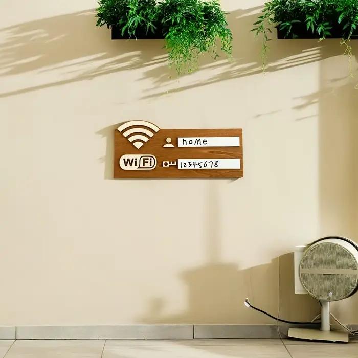 Panneau WiFi en bois Vintage, décoration de maison rustique murale avec support de mot de passe pour intérieur et extérieur, aucune électricité nécessaire