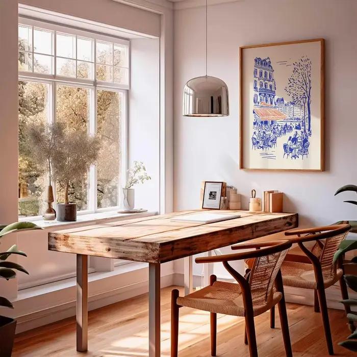 Affiche d'art linéaire sur le thème des cafés de Paris