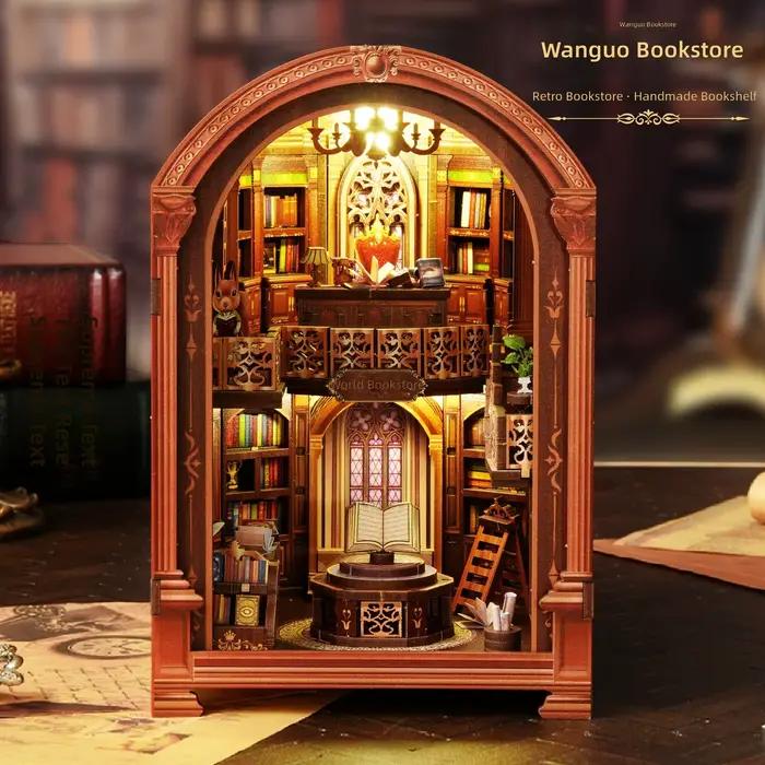Puzzle 3D en bois à assembler soi-même : Modèle de librairie fait main pour les 14 ans et plus
