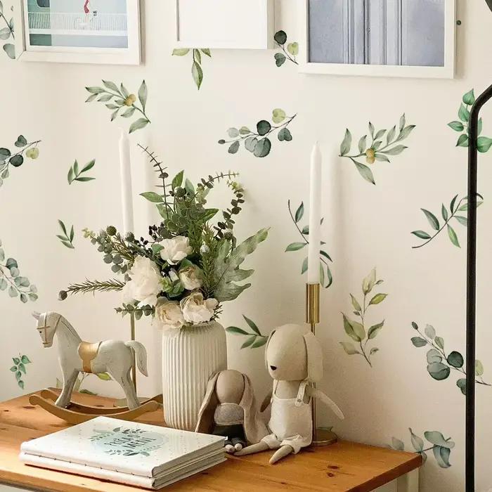 Autocollants muraux aquarelle Branches de feuilles vertes
