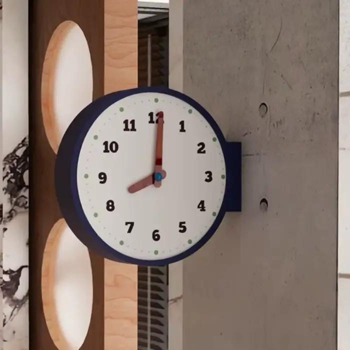 Horloge murale double face d'angle pour salon