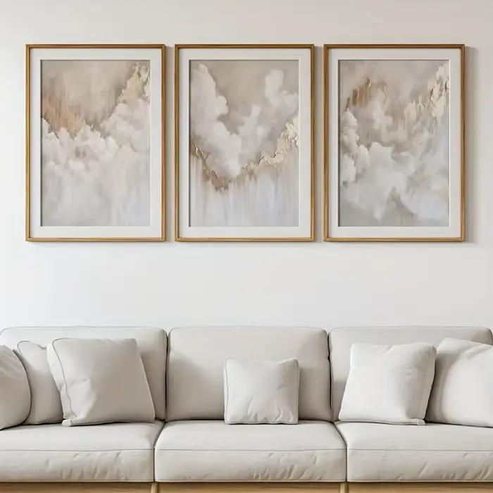Lot de 3 impressions triptyques d'art beige