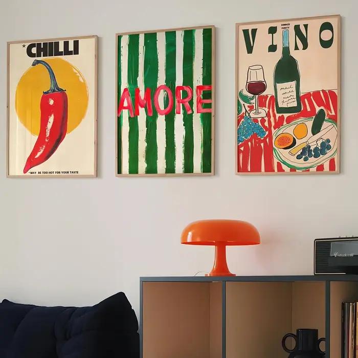 Amore vert rayé toile impression Vino verre à vin et poivre mur Art affiche moderne salon chambre cuisine décor à la maison cadeaux