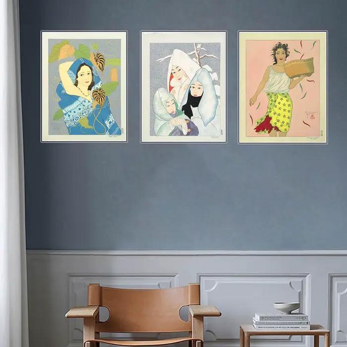 Paul Jacoulet Motifs de peinture à l'huile sur le thème oriental Lignes délicates et tonalités vibrantes Impression d'art de collection pour l'affichage de la maison et de la galerie