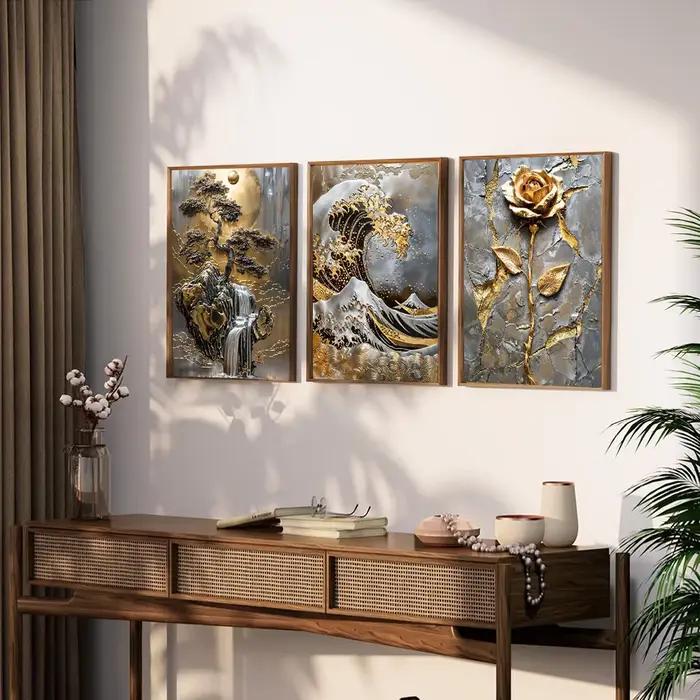 Toile de peinture abstraite d'arbre doré et de lune