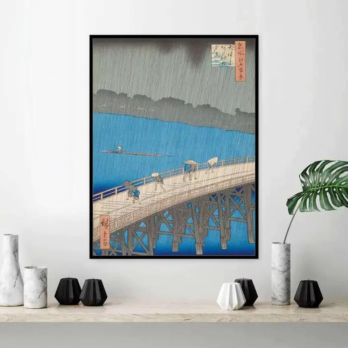 Peinture sur toile d'art japonais, affiche Hiroshige, pont Ohashi