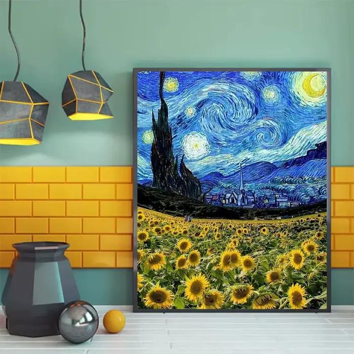 Van Gogh tournesol fleur ciel étoilé Art photos affiche impression peinture à l'huile toile