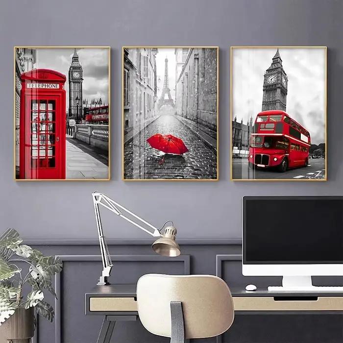 Paris Couples marche paysage toile Art peinture ville moderne abstraite tour Eiffel aquarelle Graffiti affiche mur décor à la maison