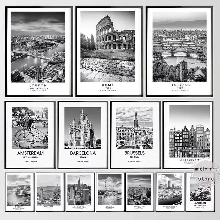 Florence italie Rome monuments de voyage Art colisée noir et blanc toile impressions murales décor à la maison affiche