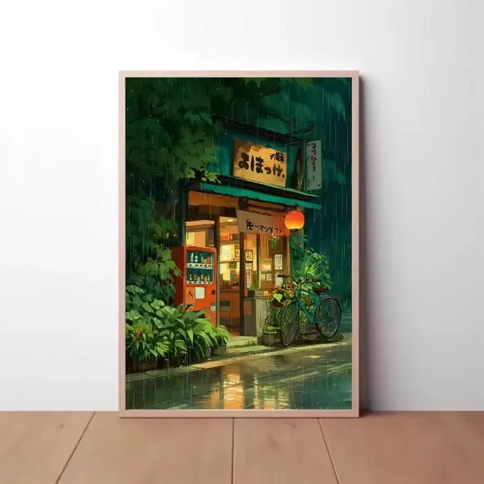 Anime café boutique et vélo toile affiche Ghibli travail
