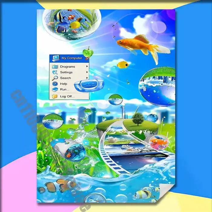 Frutiger Aero Aqua Nostalgia Poster Sticker For Bars 40x60cm Self-adhesive Ornament Collectibles Playbill Cover
