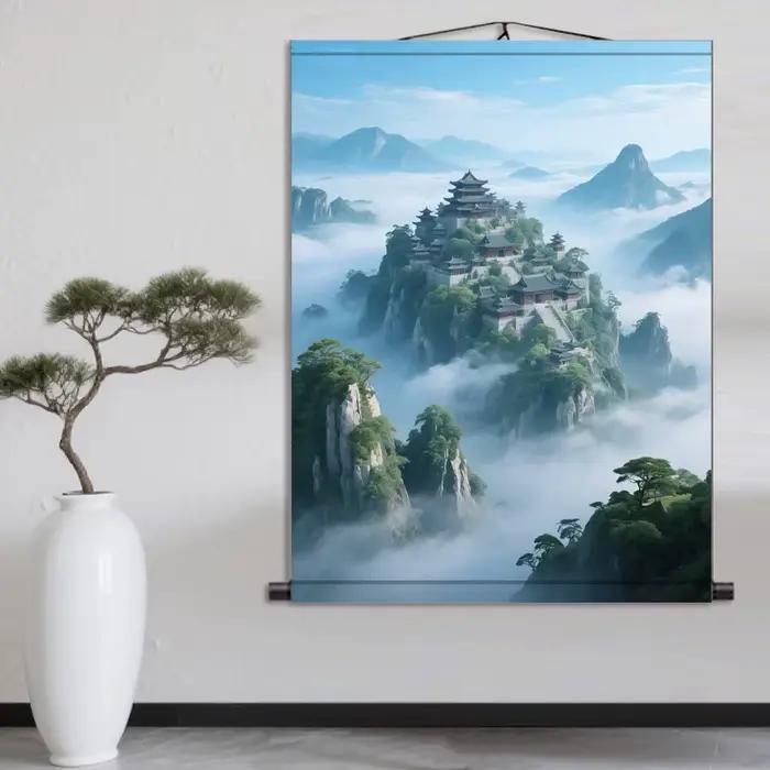 Peinture de paysage, mur de fond de couloir de salon, peinture en rouleau de soie, décor de pièce esthétique, tapisserie de décoration murale