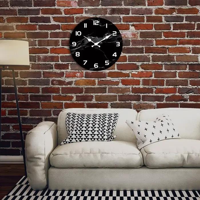 Horloge murale en bois texturée en marbre noir Simple