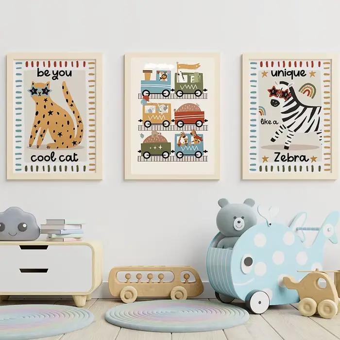 Toile d'art mural avec animaux de dessin animé amusants