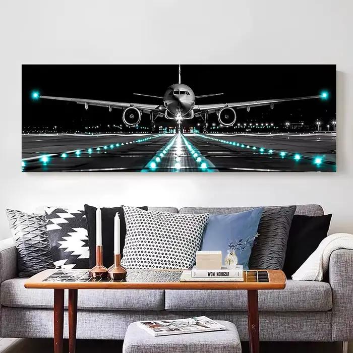Grand avion avion atterrissage toile impression avion panoramique aéroport toile peinture affiche impression maison chambre mur Art sans cadre