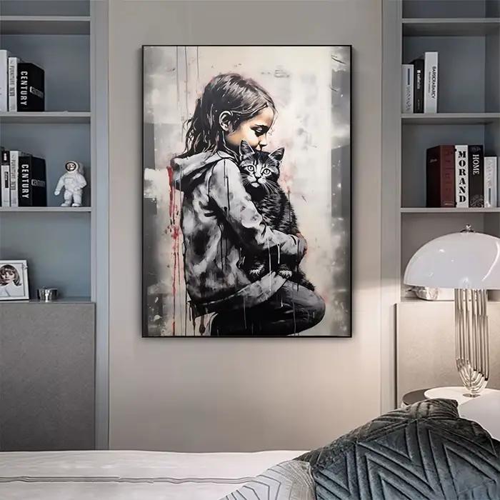 Pop Street Graffiti Art mural Banksy garçon fille avec ballon sur toile affiches et imprimés peinture pour salon décor à la maison cadeaux