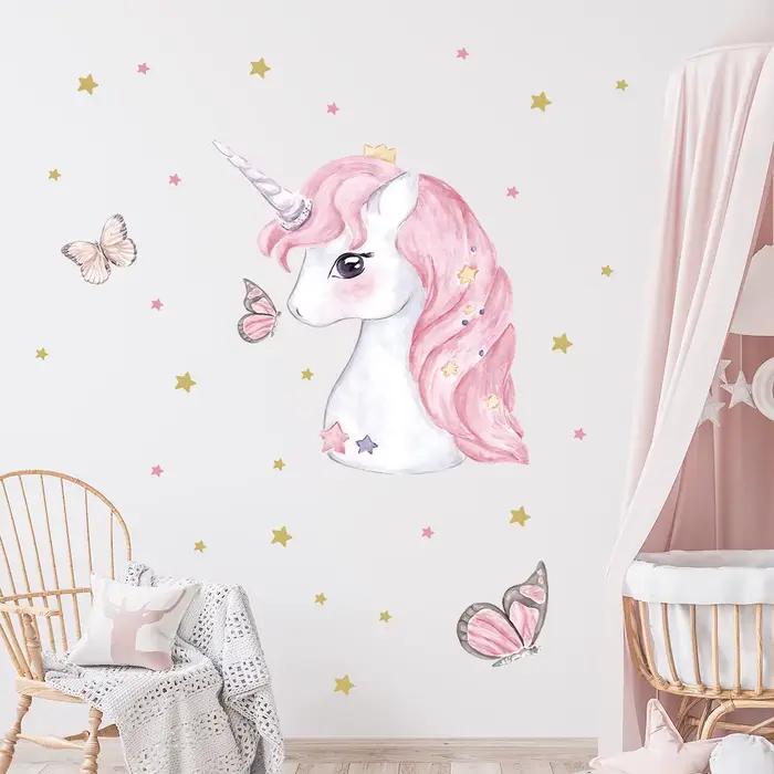 Autocollant mural licorne mignon pour chambre d'enfant