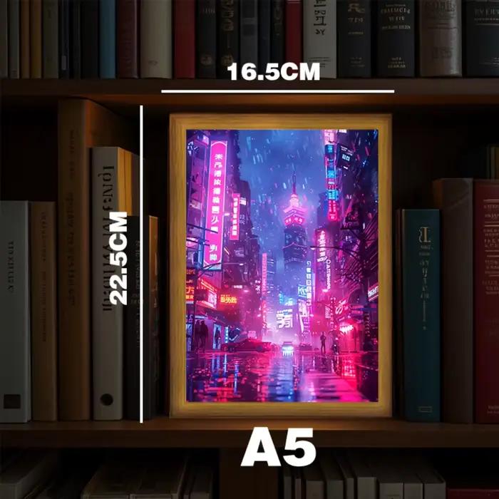Asian Tokyo and Eastern Cities Pretty Cityscape Painting Photo Frame LED Bedside Light for Home Office Perfect Gift for Traveler
