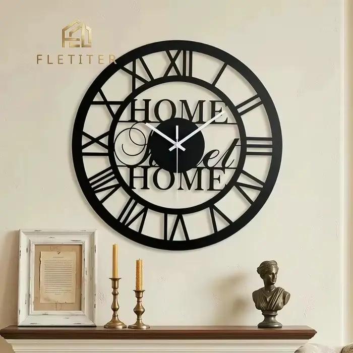 Horloge murale moderne en métal noir 40 cm