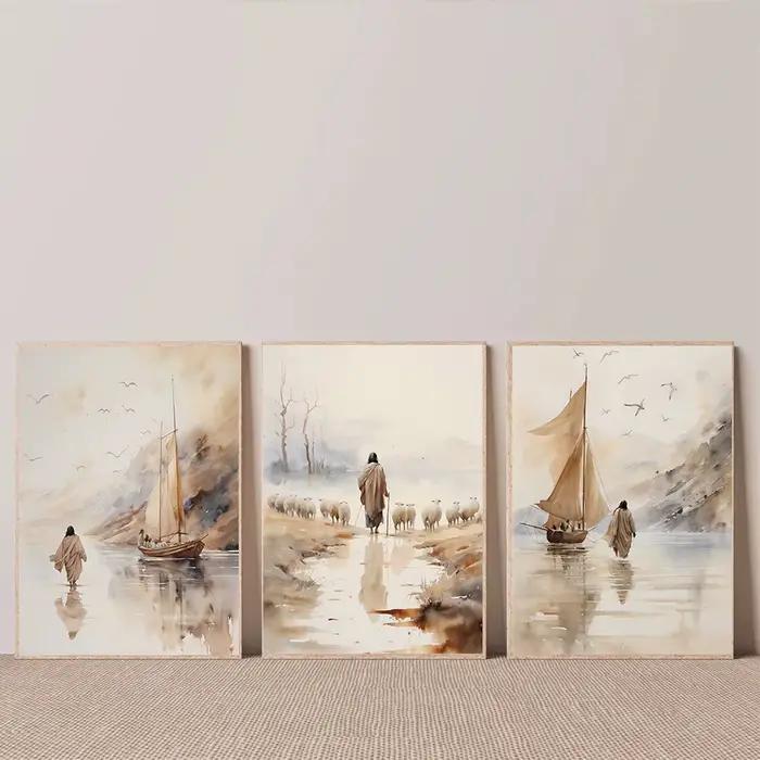 Affiche d'art de jésus promenades sur l'eau