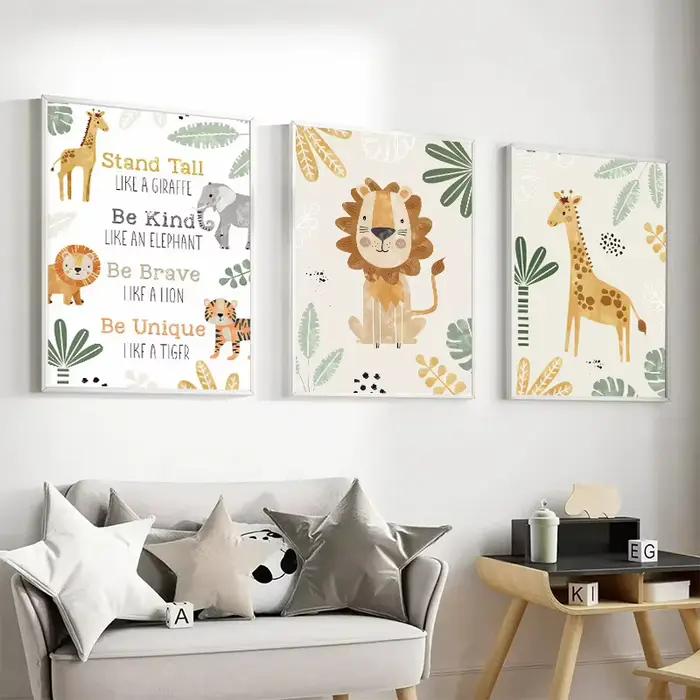 Affiche sur toile avec animaux de la jungle