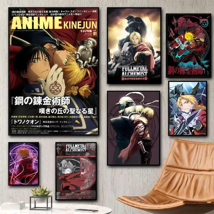 Affiche sur toile HD avec peinture et calligraphie de l'anime Fullmetal Alchemist, décoration esthétique pour salon, chambre à coucher, bar