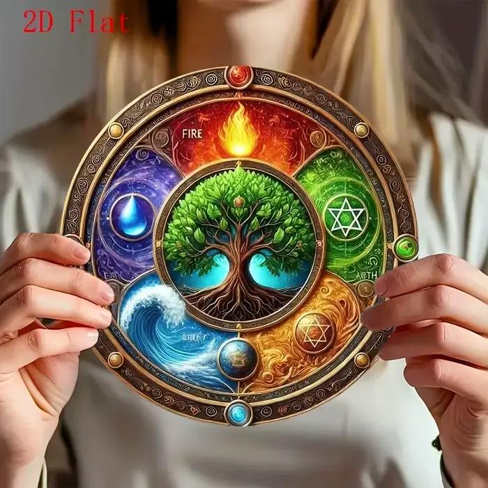 Art mural vintage en métal arbre de vie – Décor plat 2D avec éléments de feu