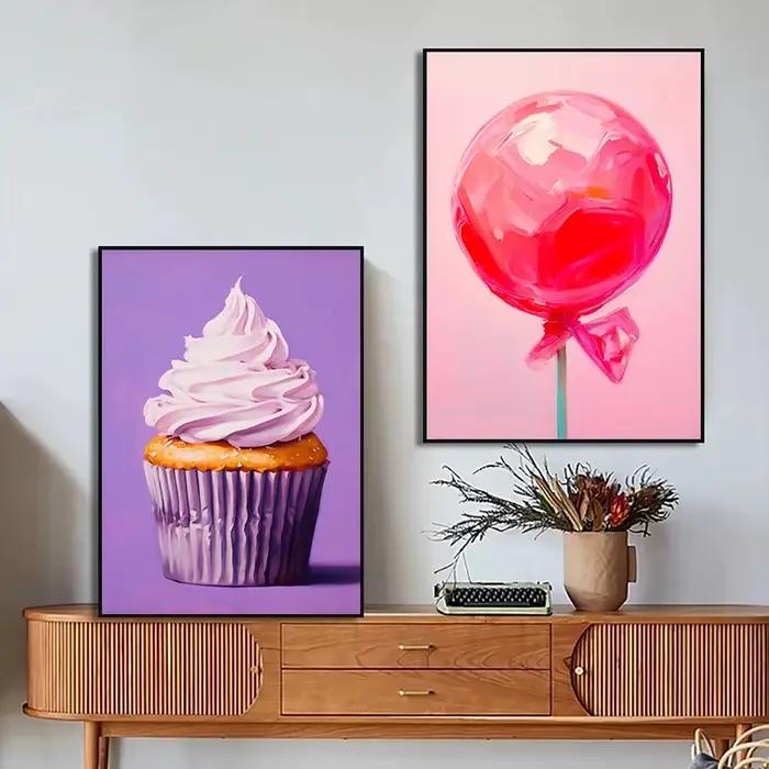 Peinture sur toile moderne rose, sucette, beignet, cerise, beignets, Macarons, Cupcake, impression Pop Art, affiche alimentaire colorée, décor de cuisine