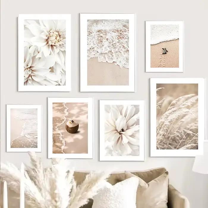 Toile d'images murales de paysage d'herbe de fleur Beige
