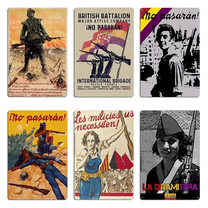 Marina Ginesta la gauche est belle panneau métallique murale classique salon guerre civile espagnole pas de Pasaran étain signe affiche