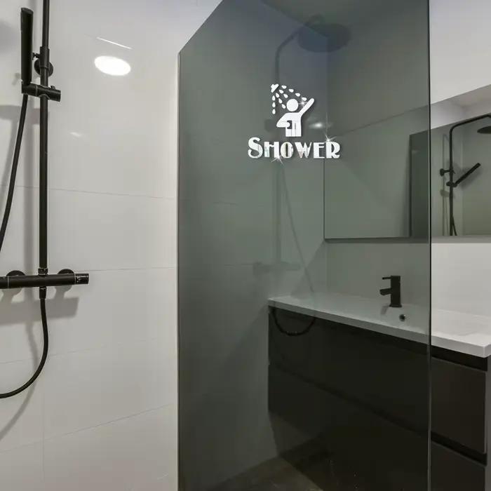 Autocollant mural créatif motif douche, décorations pour la maison, autocollants décoratifs amovibles en acrylique pour salle de bain, autocollant décoratif pour porte