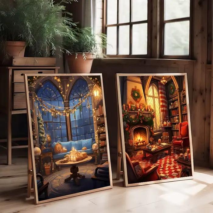 Toile imprimée de château d'école de magie de noël Express