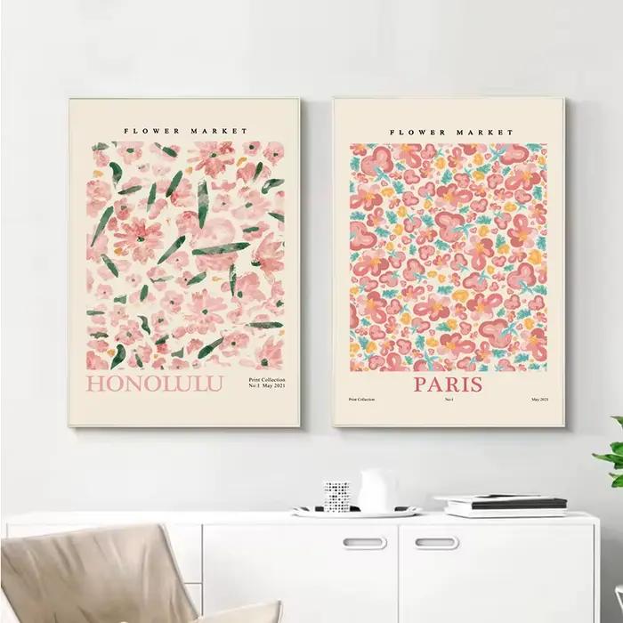 Affiche Murale Abstraite de Fleurs du Marché Floral de Paris et de New York
