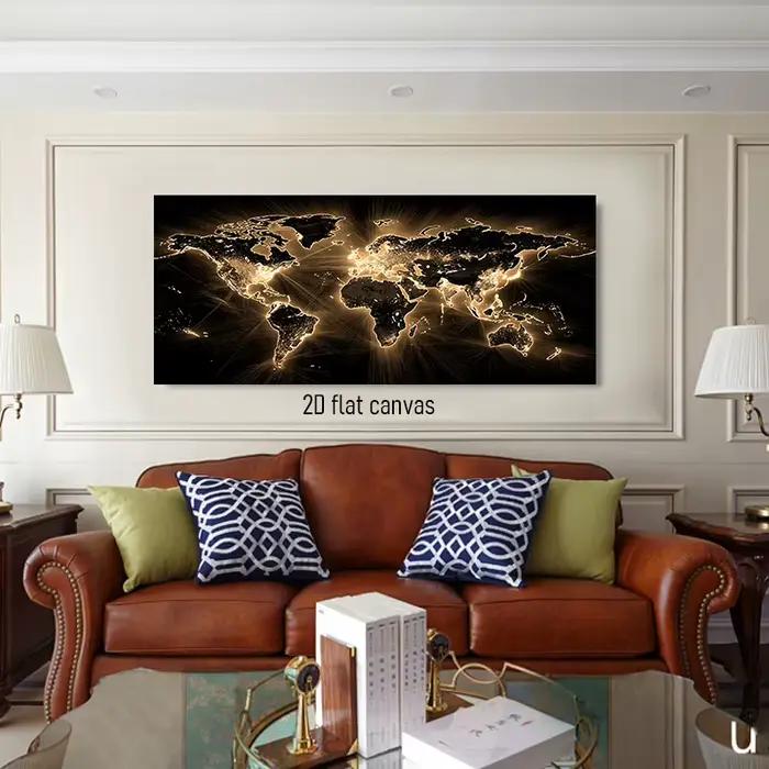 1 pièces moderne noir or carte du monde décoration peinture salon canapé fond tenture murale