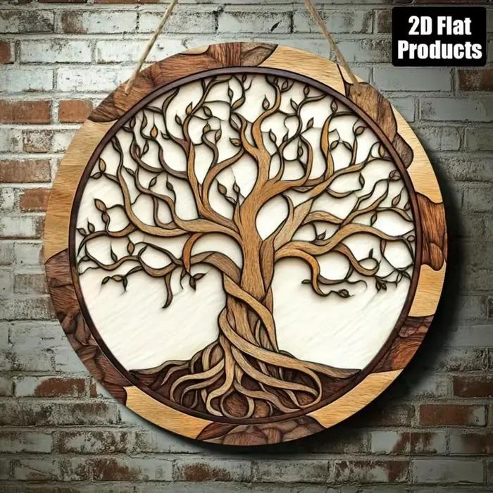 Décoration murale rustique en bois Arbre de Vie - Décor rond de 5