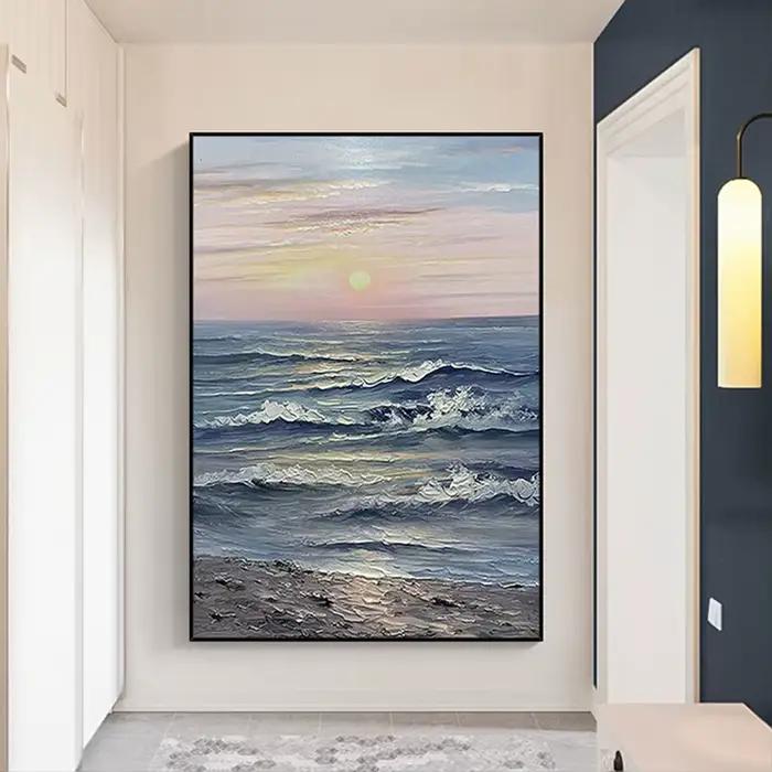 Toile de mur de peinture à l'huile de paysage de vague de mer naturelle