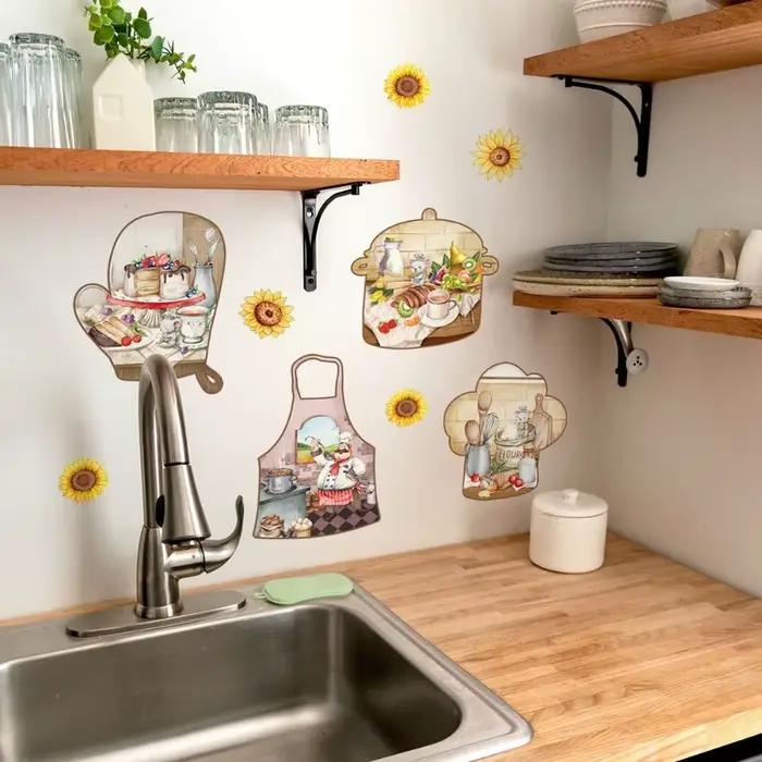 Mode imperméable à l'eau anglais vaisselle autocollants mignon bricolage cuisine Stickers muraux auto-adhésif dessin animé tournesol décalcomanie chambre