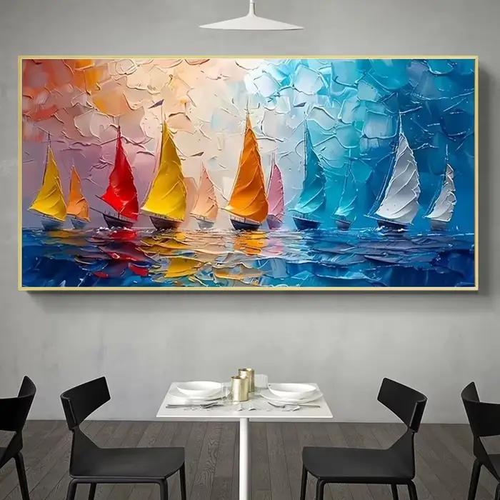 Art abstrait moderne de toile de vue de mer de voilier