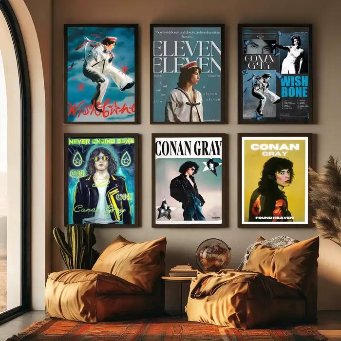 Chanteur c-conan gris peinture calligraphie haute qualité coton toile affiche mur Art pour salon moderne café maison décor
