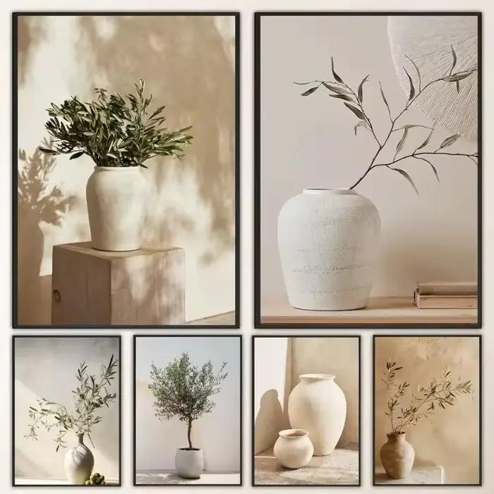 Art déco rétro Vase à fleurs toile mur Art imprimé