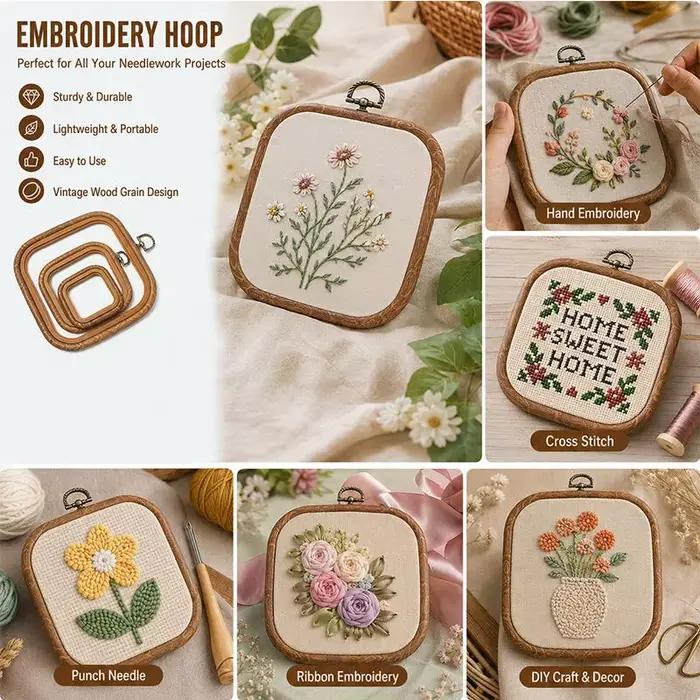 Cadres carrés décoratifs en faux bois pour broderie au point de croix