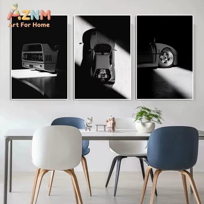 AZNM Ferrari F40 Impression d'art mural noir et blanc